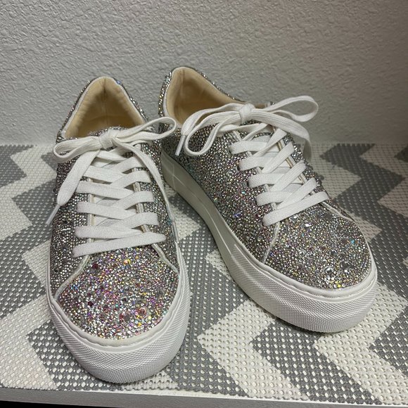 Betsey Johnson Shoes - NWOT Betsey Johnson silver rhinestone sneakers white laces womens sz 6.5